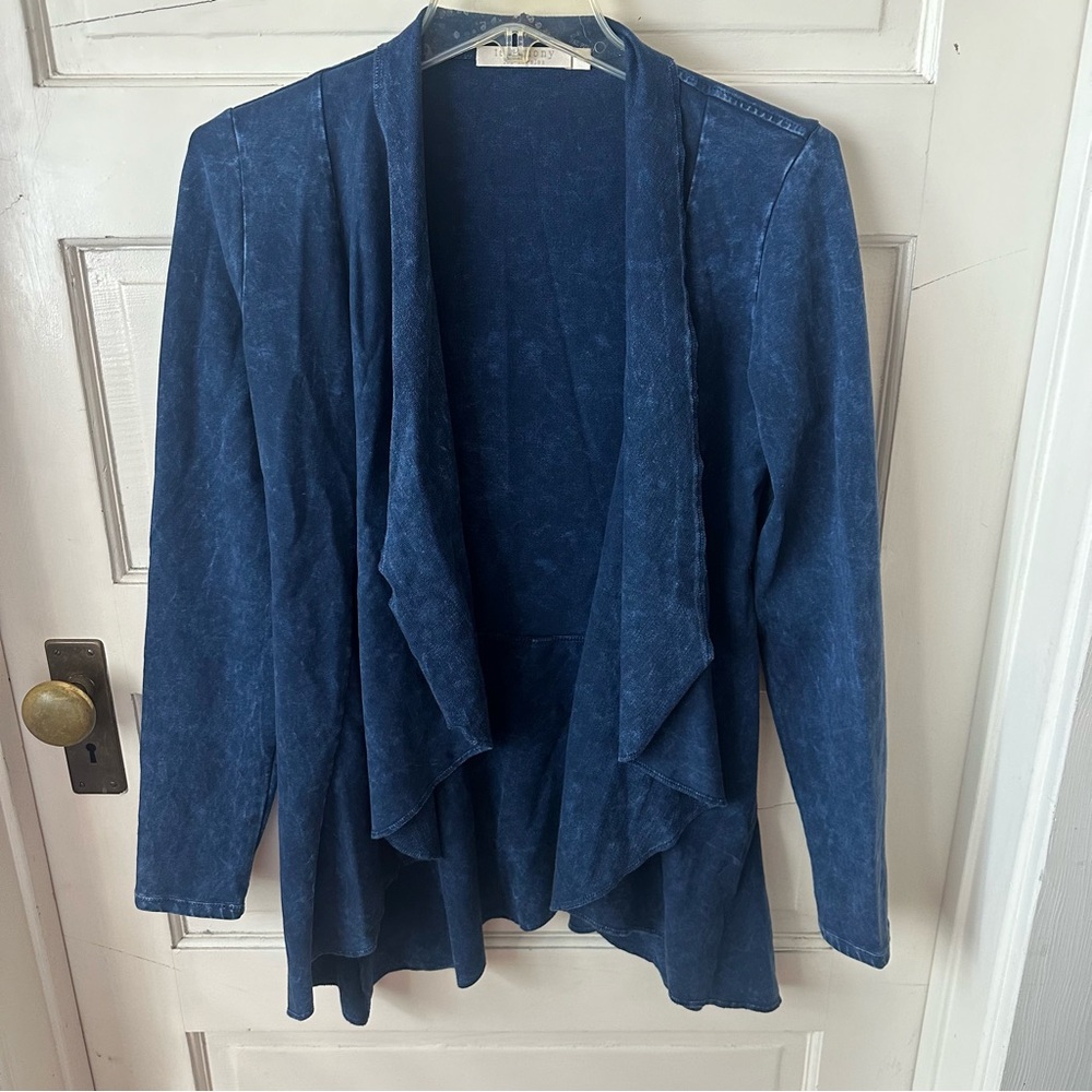 Testimony Los Angeles French Terry Open Victorian Draped Jacket Blue Mineral Was